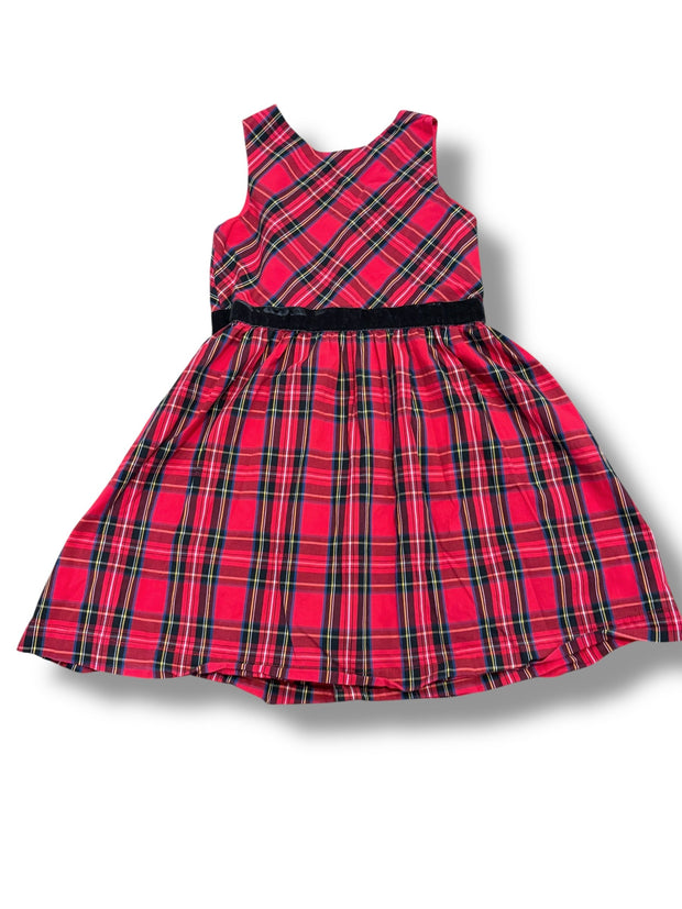 Size 7 Crewcuts red/black plaid dress with velvet belt, with wear on velvet Default Title / 7 / Girl