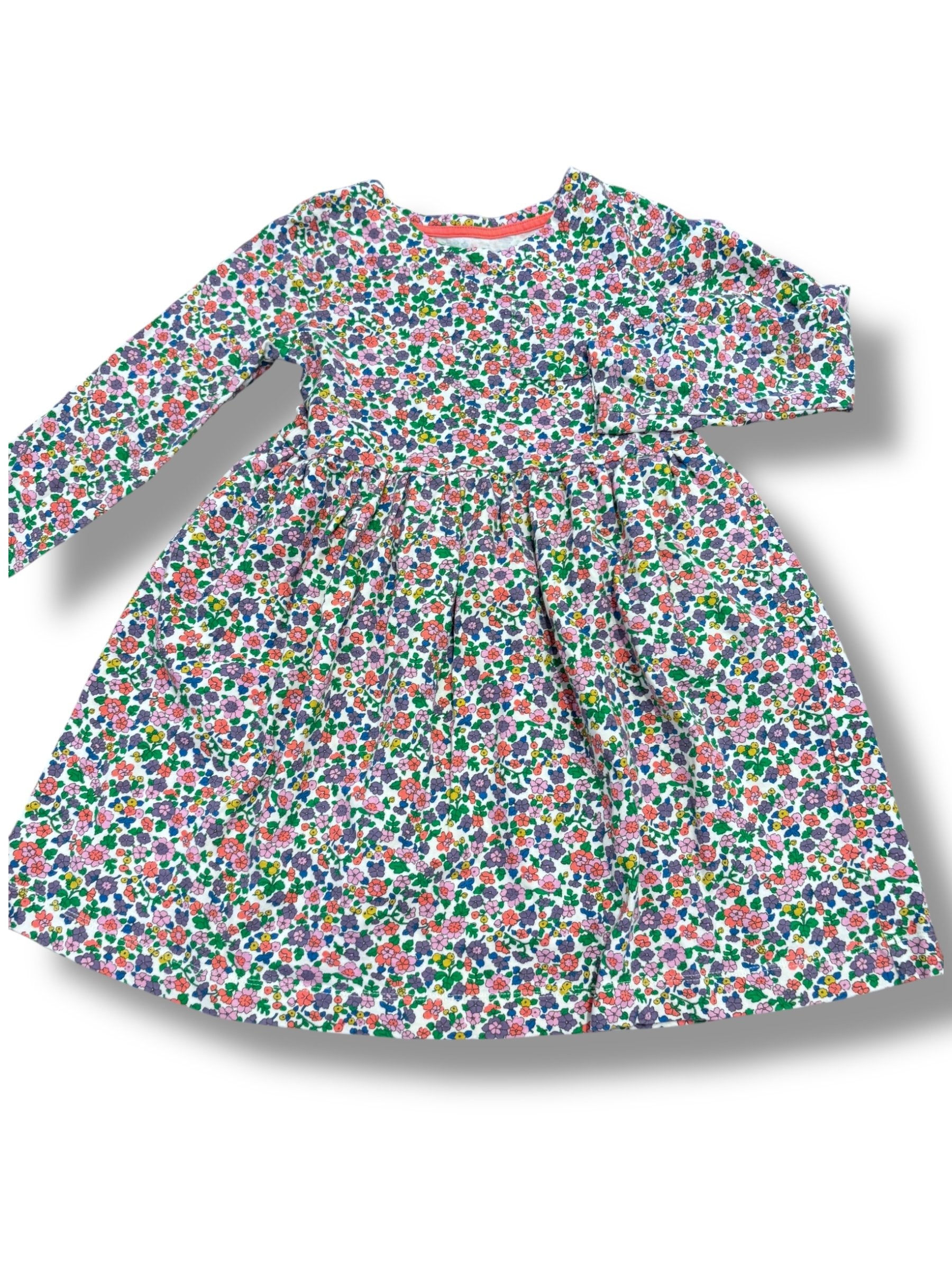 Size 8-9 Boden cream long sleeve dress with purple and orange flowers Default Title / 9-Aug / Girl