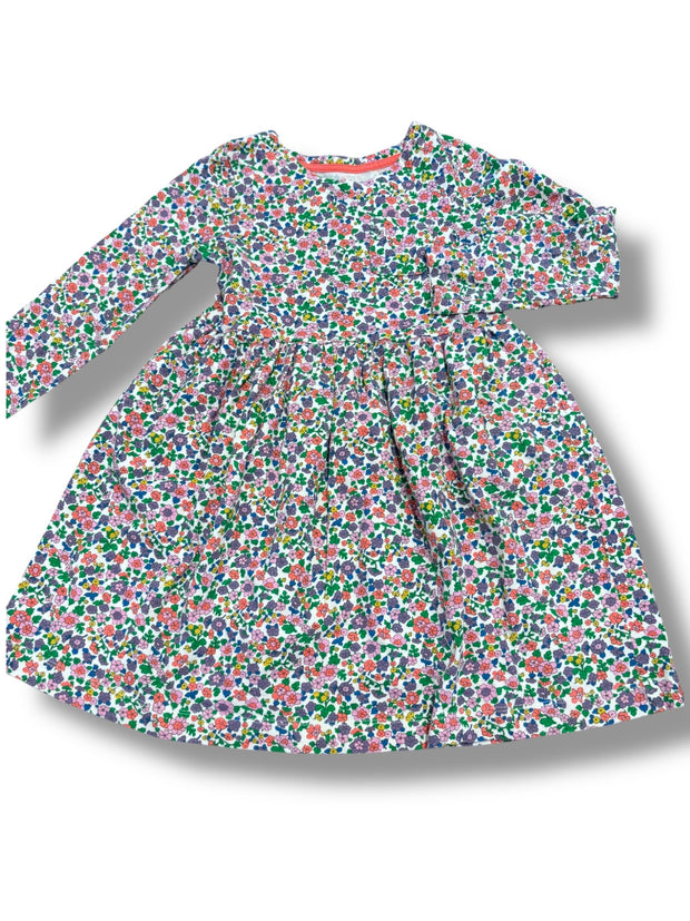 Size 8-9 Boden cream long sleeve dress with purple and orange flowers Default Title / 9-Aug / Girl