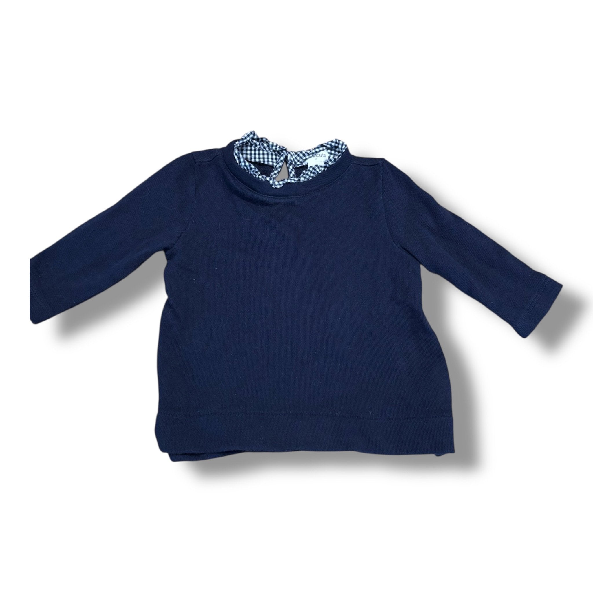 Size 2 Crewcuts navy sweater w/ blue/white gingham collar trim Default Title / 2 / Girl