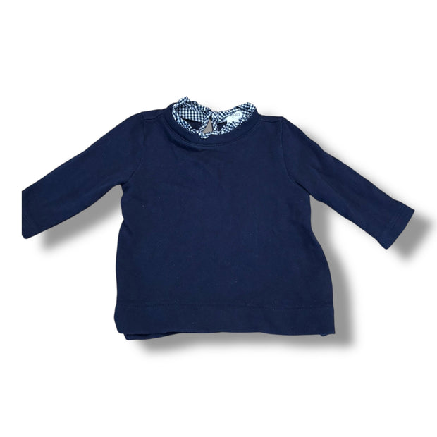Size 2 Crewcuts navy sweater w/ blue/white gingham collar trim Default Title / 2 / Girl