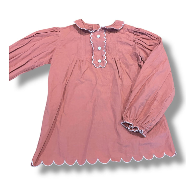 Size 10 Bella Bliss salmon blouse w/ white scalloped trim, fabric-covered buttons Default Title / 10 / Girl
