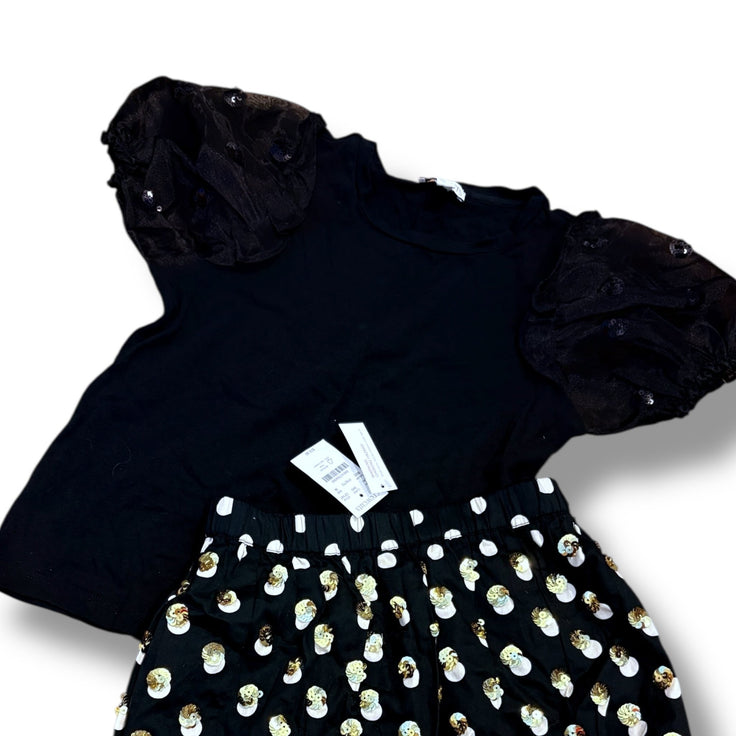 Size 8-9 Crewcuts black knit top with tulle sparkle sleeves Default Title / 9-Aug / Girl