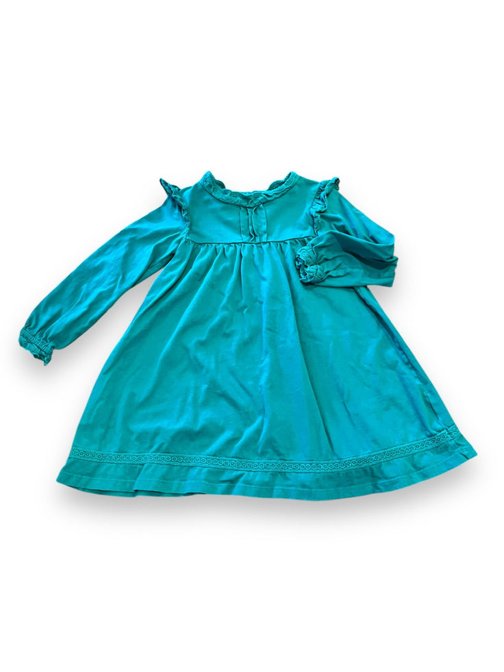 Size 4-5 Boden teal blue dress with ruffle shoulder - wash wear Default Title / 5-Apr / Girl