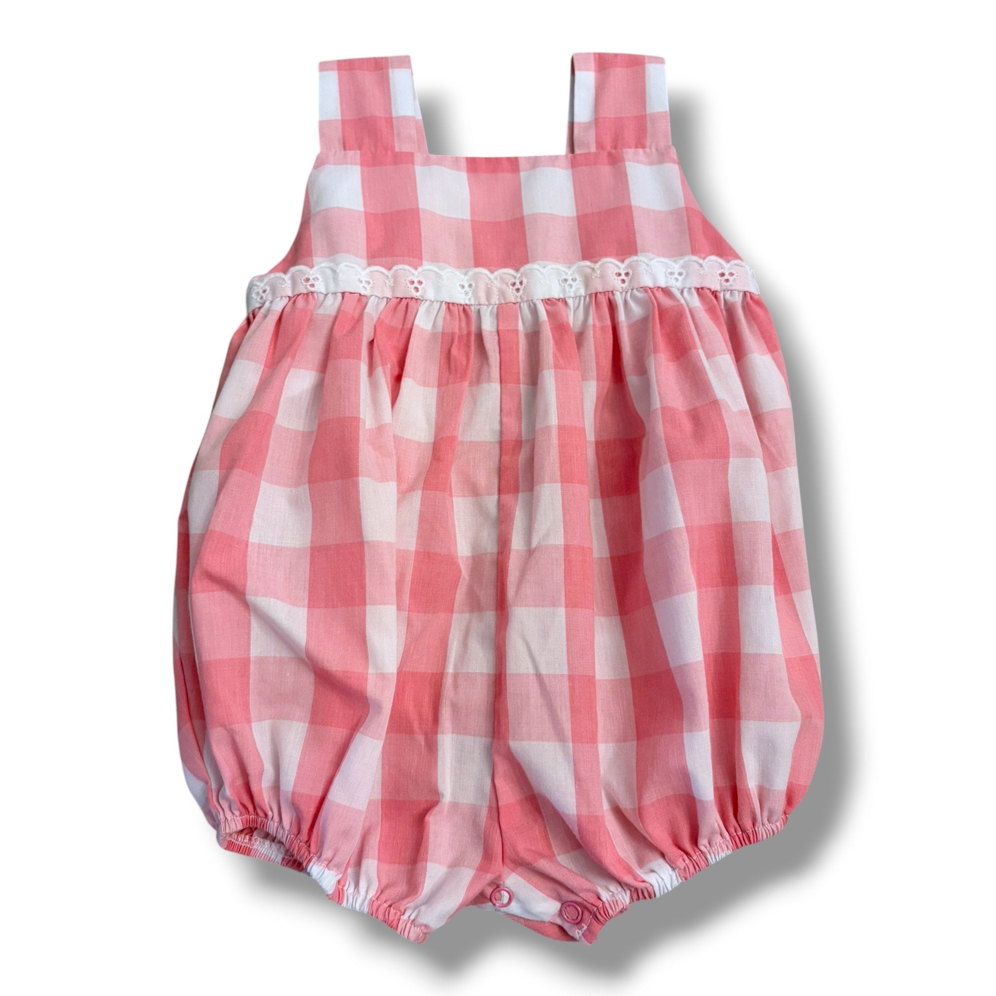 Size 12-18 month TBBC pink and white checkered bubble with eyelet lace detail Default Title / 12-18 month / Girl
