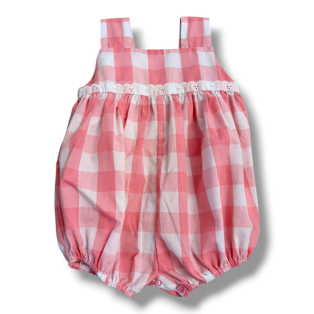 Size 12-18 month TBBC pink and white checkered bubble with eyelet lace detail Default Title / 12-18 month / Girl