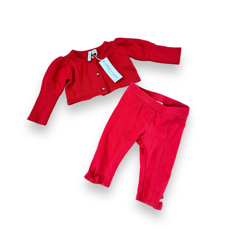 Size 3-6 Months Janie and Jack red sweater with gold buttons NWT and red leggings Default Title / 3-6 month / Girl