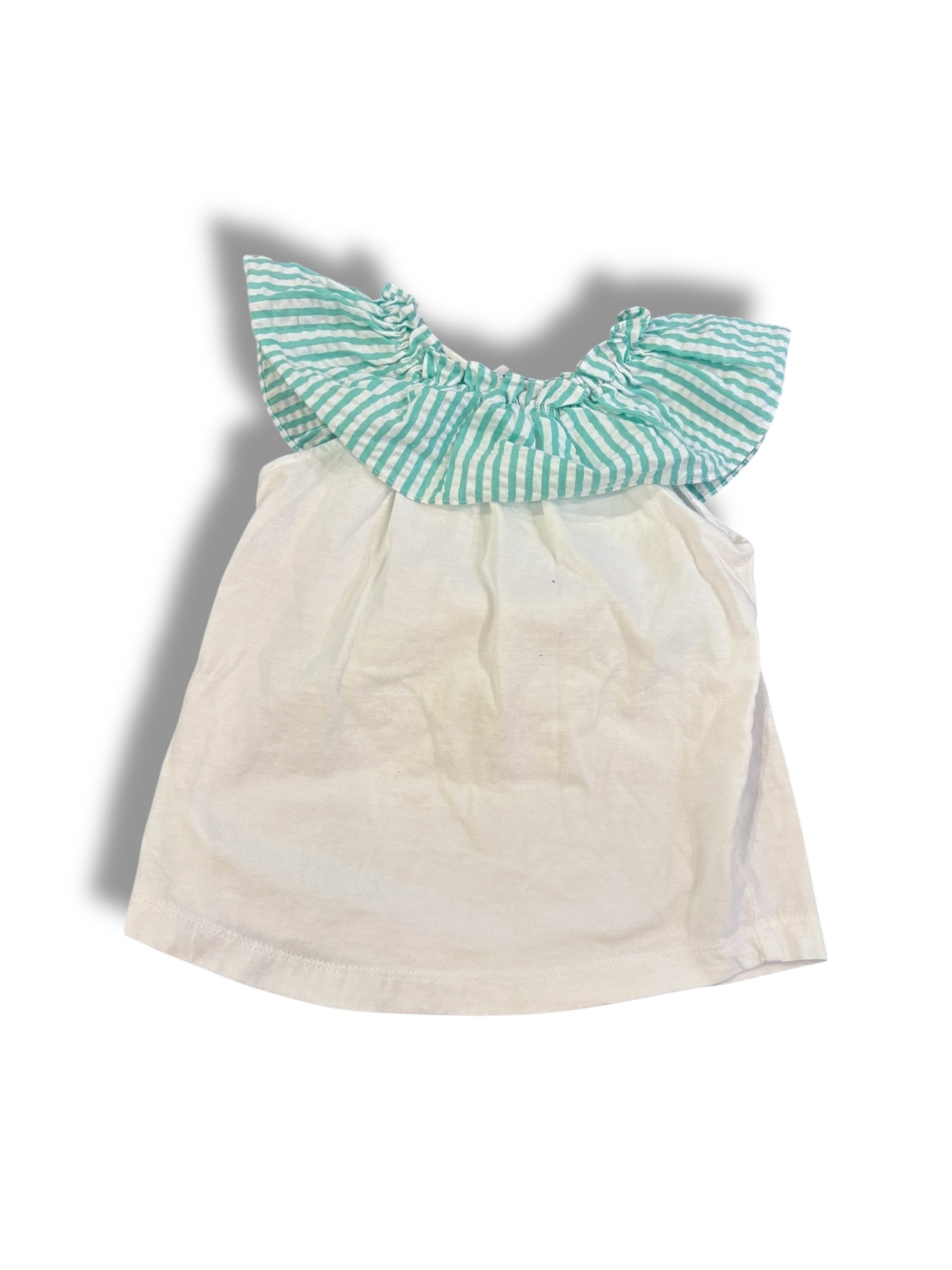 Size 3 Bailey boys white tank with teal/white gingham ruffle collar Default Title / 3 / Boy