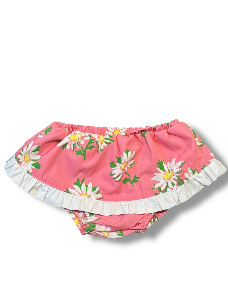 Size 3T TBBC pink skirted bloomers w/ daisies, white ruffle & bow on back Default Title / 3 / Girl
