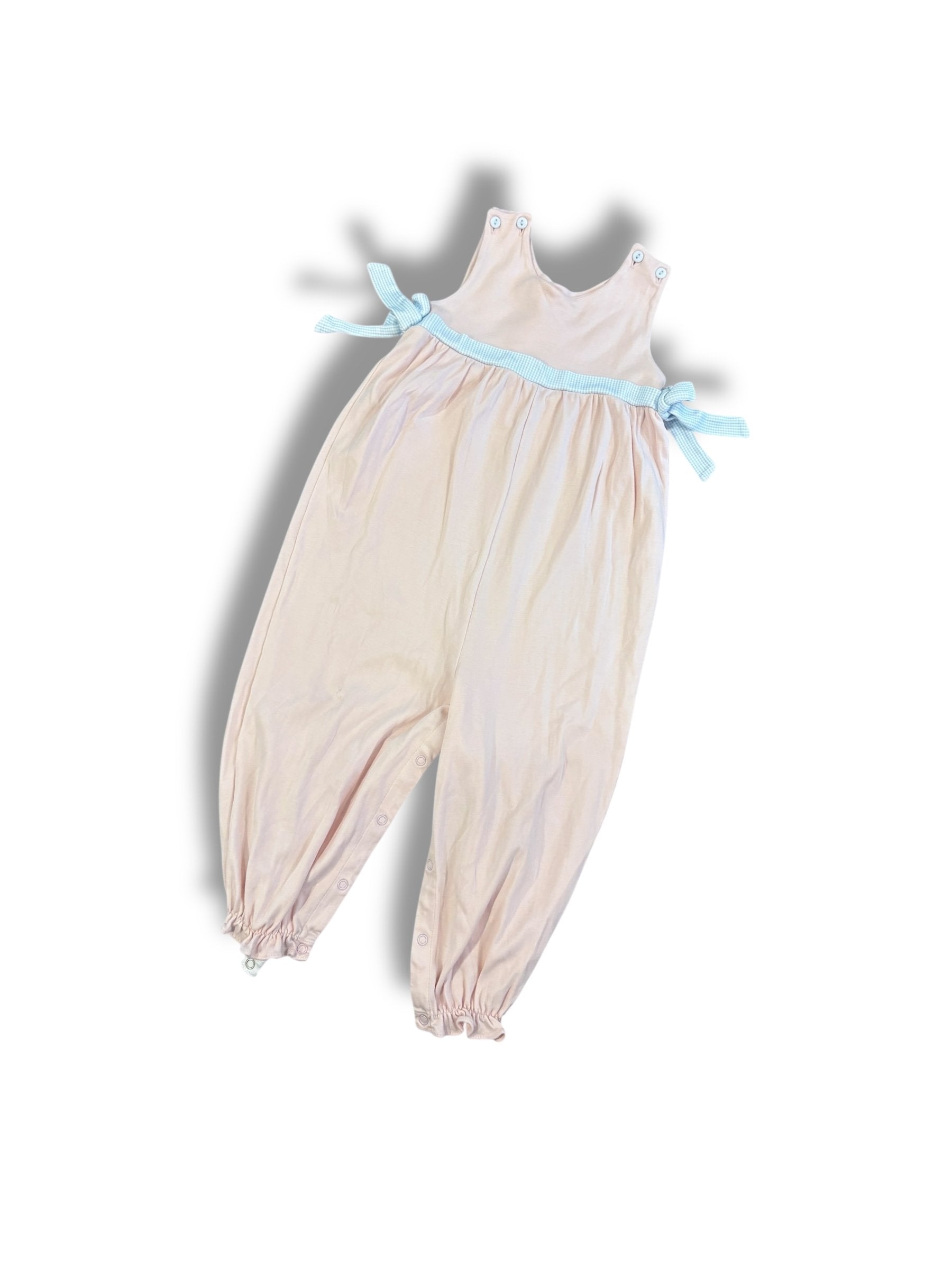 Size 3 Lullaby set pink knit overalls with blue/white gingham side ties Default Title / 3 / Girl