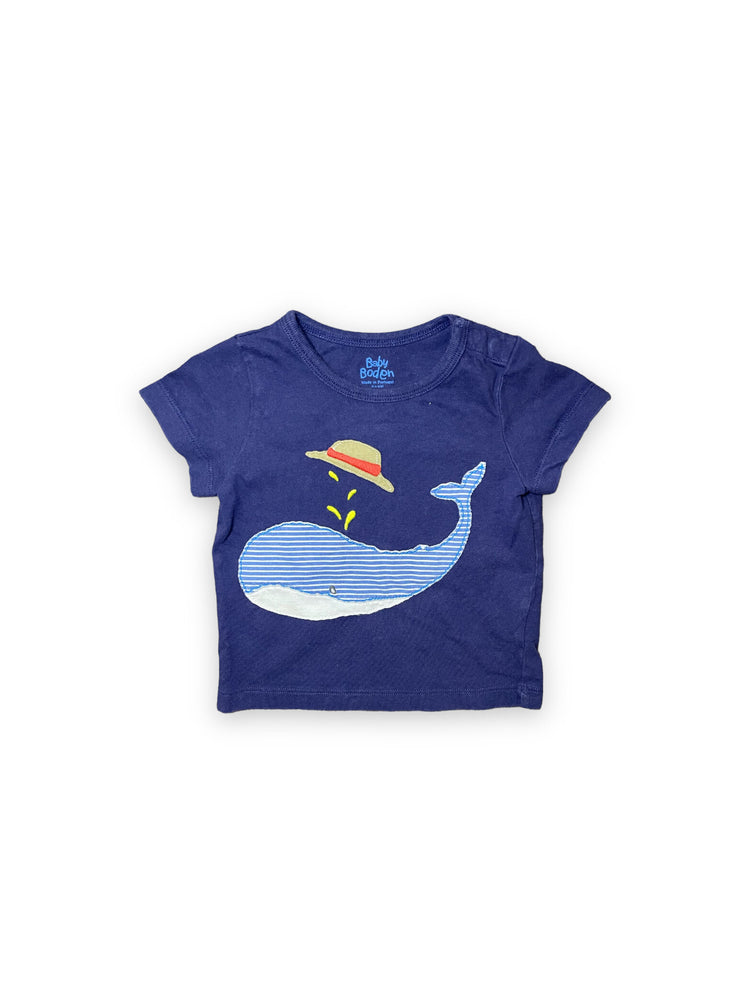Size 6-12 month Baby Boden navy Tshirt with whale applique Default Title / 6-12 month / Boy