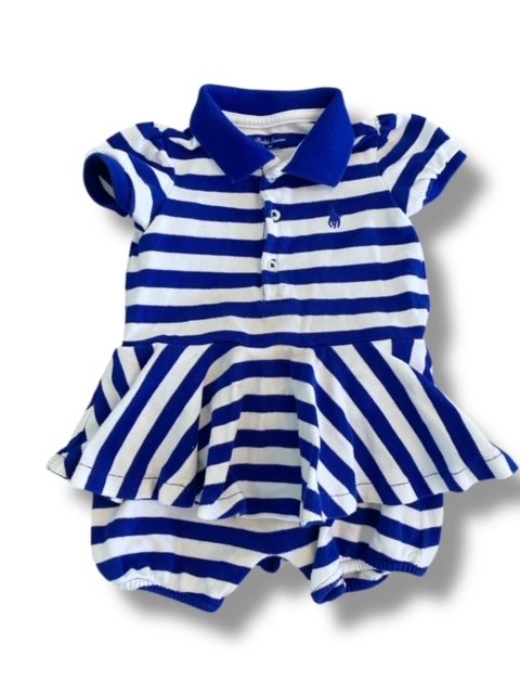 Size 6 month Ralph Lauren navy and white striped polo dress with attached bloomers Default Title / 6 month / Girl