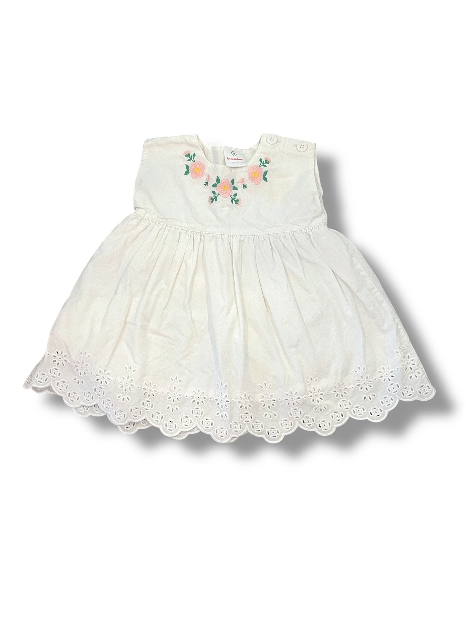 Size 12-18 month Hanna Andersson white eyelet tank dress with embroidered pink flowers and matching bloomers Default Title / 12-18 month / -
