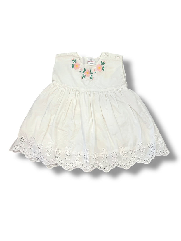 Size 12-18 month Hanna Andersson white eyelet tank dress with embroidered pink flowers and matching bloomers Default Title / 12-18 month / -