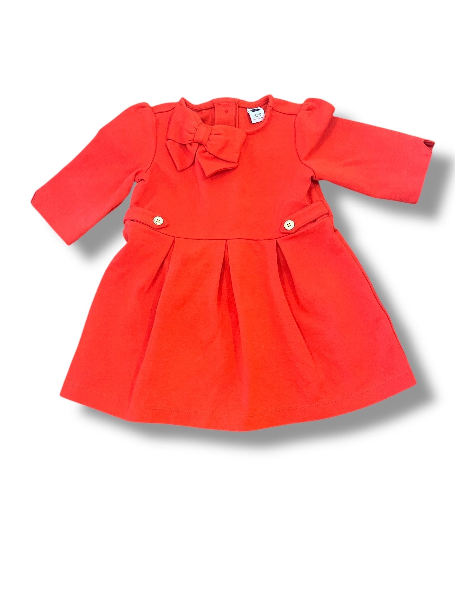 Size 12-18 month Janie and Jack red quarter sleeve dress with bow and gold buttons with matching bloomers Default Title / 12-18 month / -