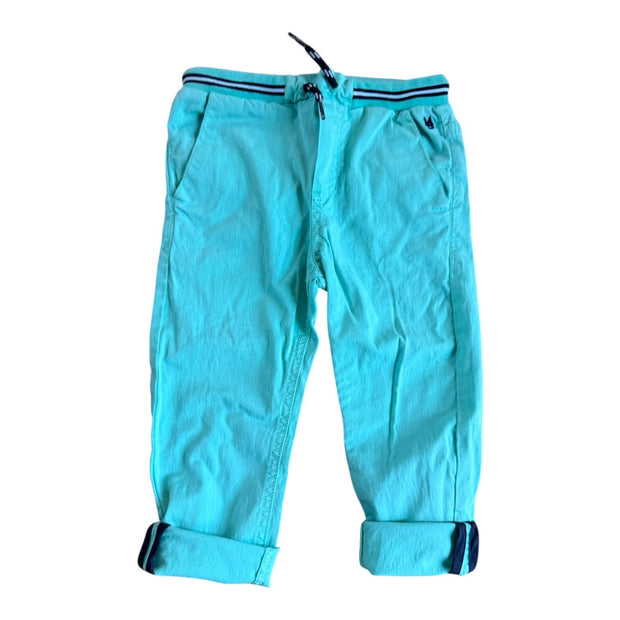 Size 24 month Mayoral mint green pull on pants with navy trim at ankles and waist Default Title / 2 / Boy