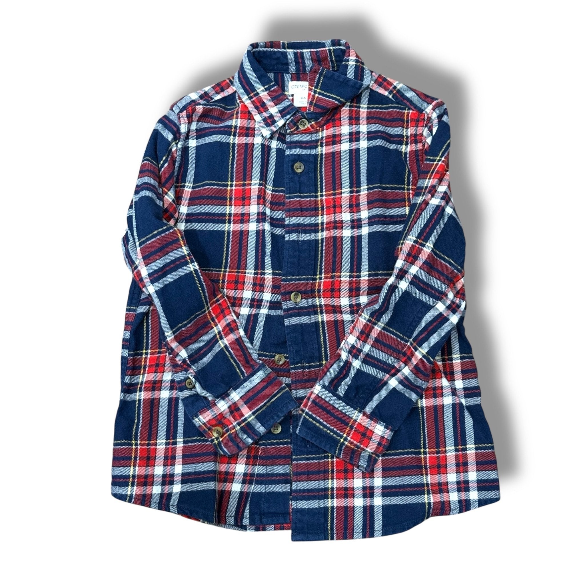 Size 4-5 Crewcuts red navy white yellow plaid button down Default Title / 5-Apr / Boy