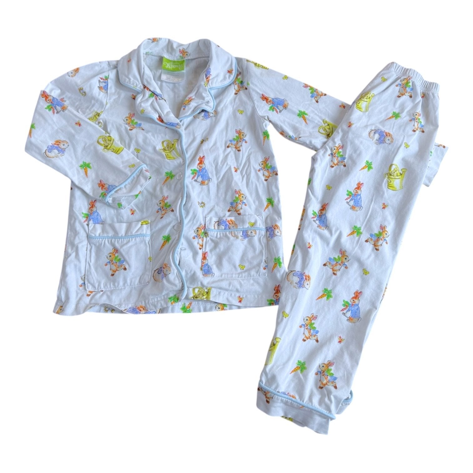 Size 6 Classic Whimsy white long sleeve pajama set with Peter Cotton Tail and light blue trim Default Title / 6 / Boy