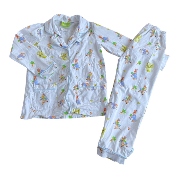 Size 6 Classic Whimsy white long sleeve pajama set with Peter Cotton Tail and light blue trim Default Title / 6 / Boy