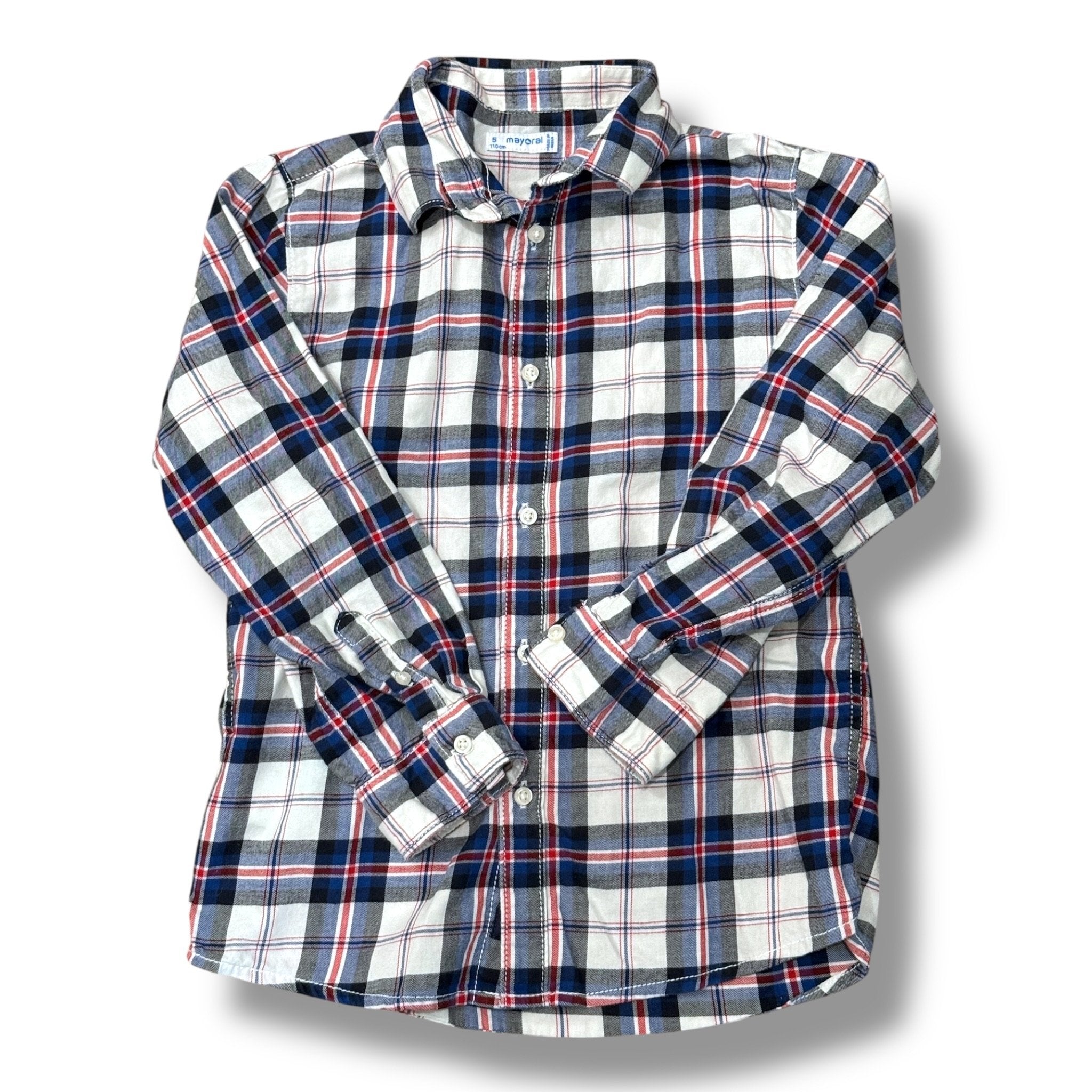 Size 5 mayoral white blue and red checkered button down Default Title / 5 / Boy