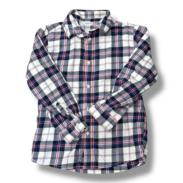 Size 5 mayoral white blue and red checkered button down Default Title / 5 / Boy
