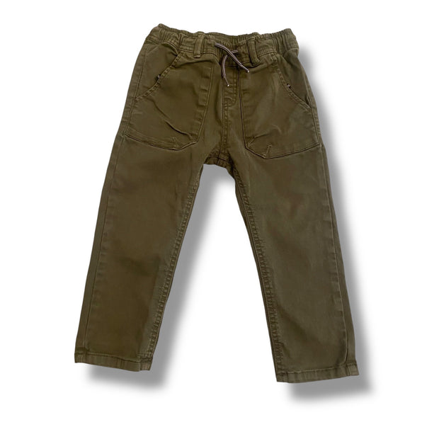 Size 3 Mayoral olive green straight leg pants with drawstring waist Default Title / 3 / -