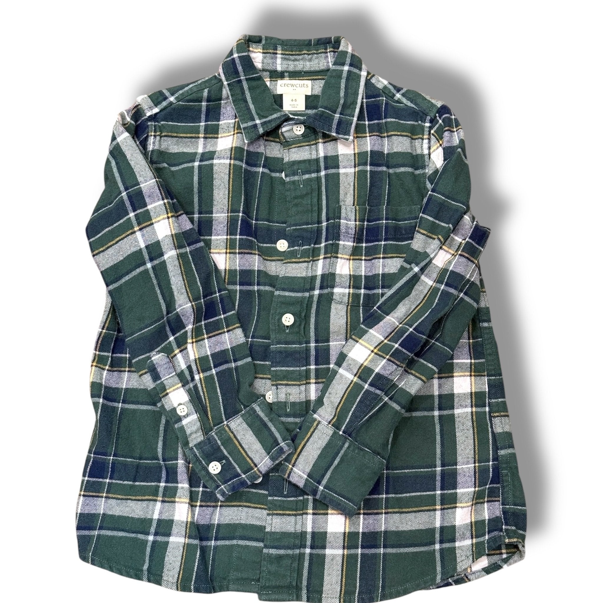 Size 4-5 Crewcuts green yellow blue white plaid button down Default Title / 5-Apr / Boy