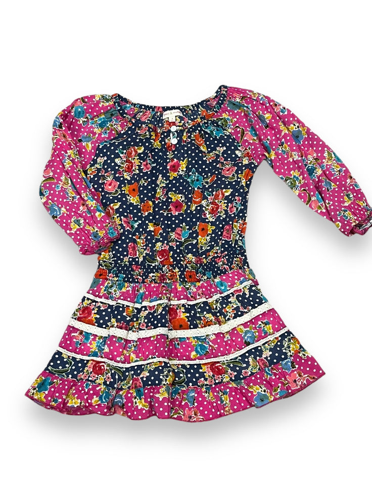 Size 4 Mimi and Maggie pink and navy tiered dress with flowers Default Title / 4 / Girl