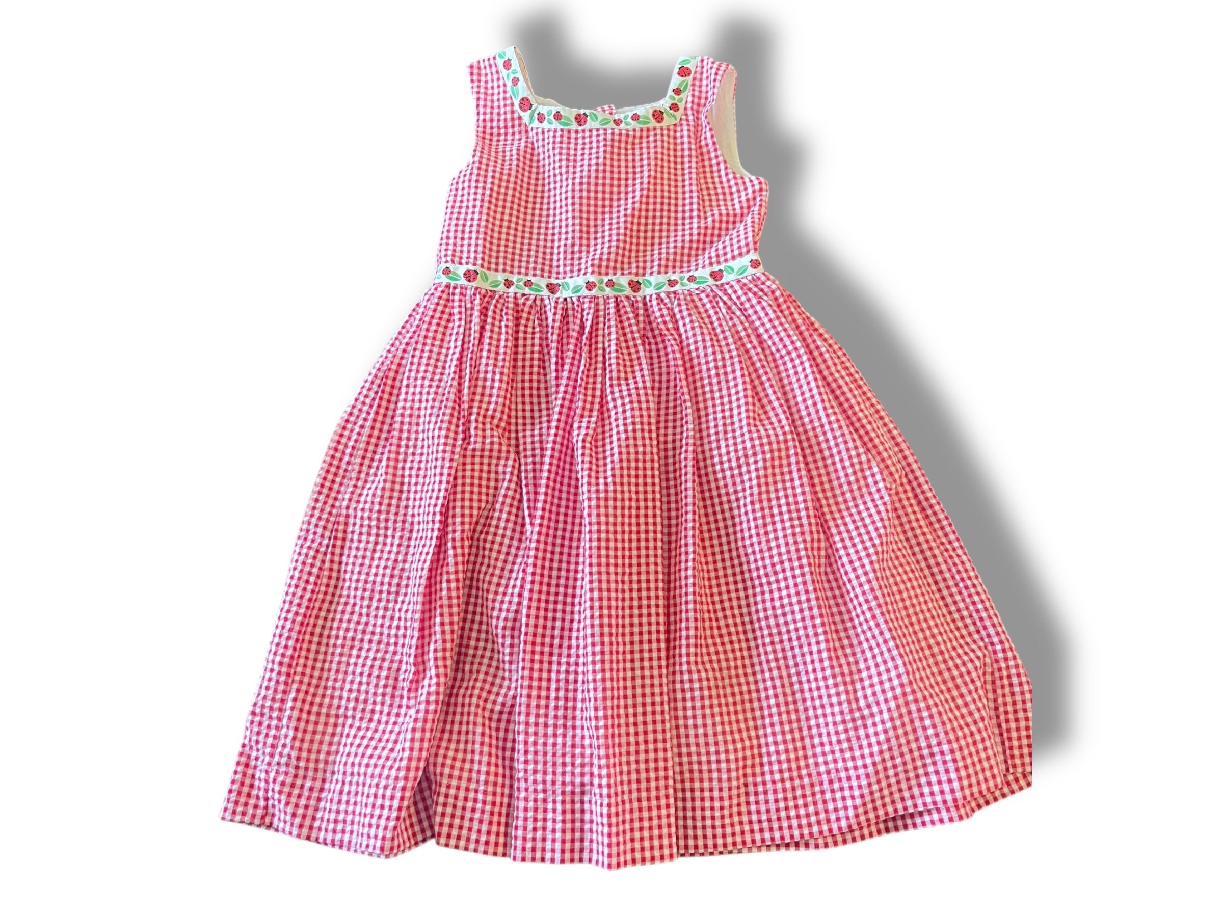 Size 6 Rachel Riley red check dress with lady bugs on trim Default Title / 6 / Girl
