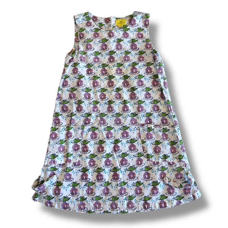 Size 8 Roller Rabbit white sleeveless dress with frog/raindrop pattern - pockets on front Default Title / 8 / Girl