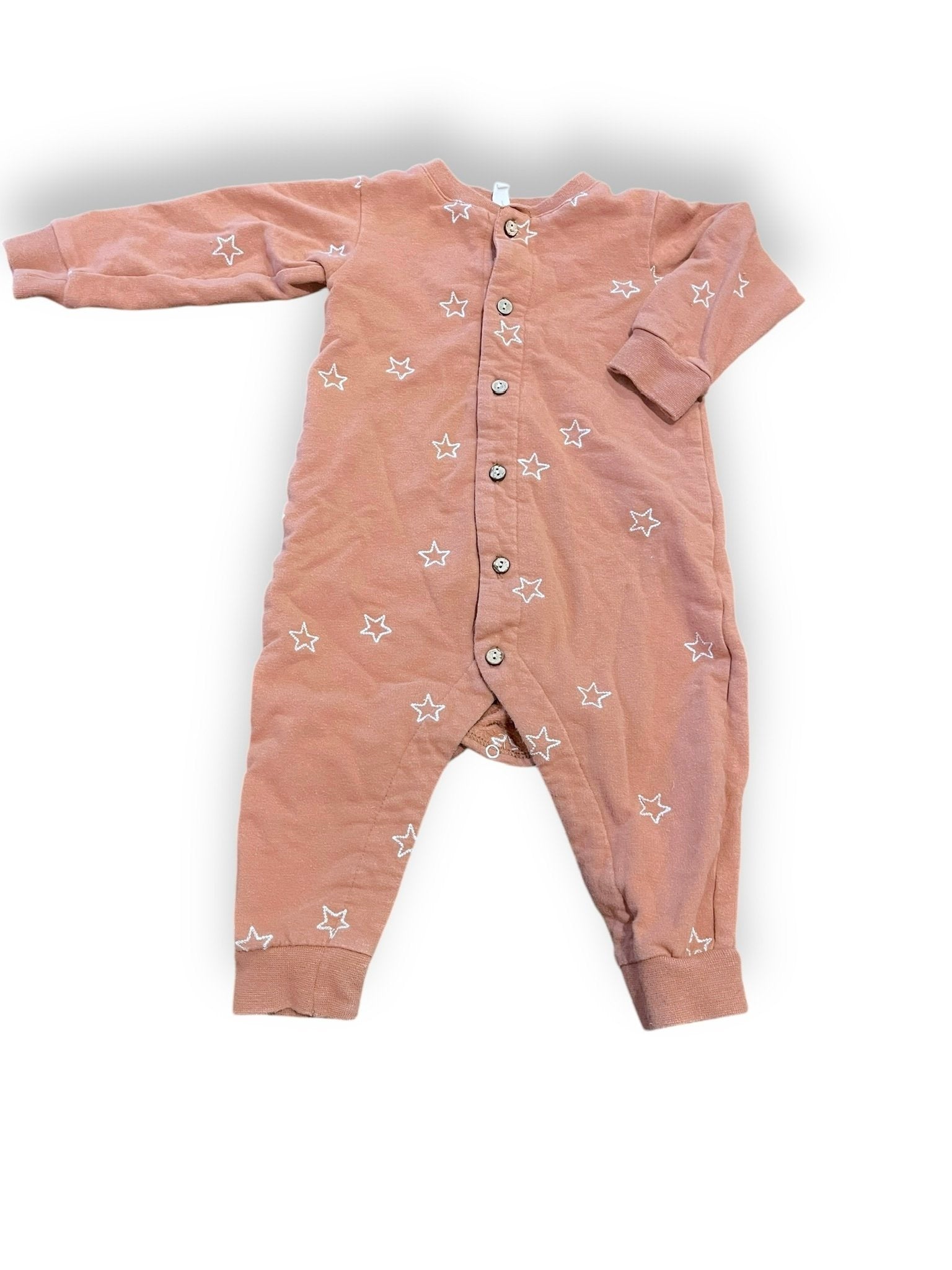 Size 6-12 month Quincy Mae light pink romper with white stars- pilling Default Title / 6-12 month / Girl