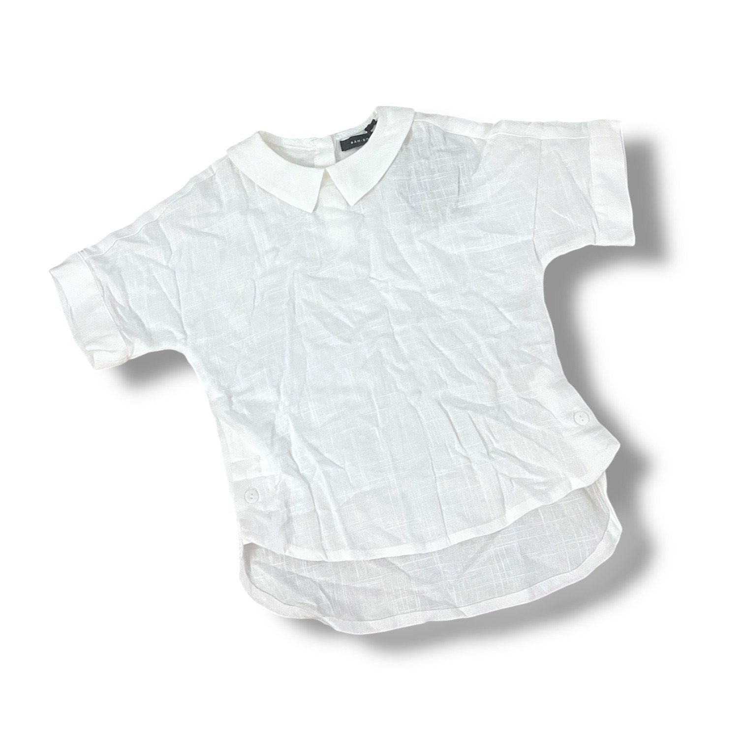 Size 3 BamBoo white linen short sleeved blouse with collar NWT Default Title / 3 / Boy