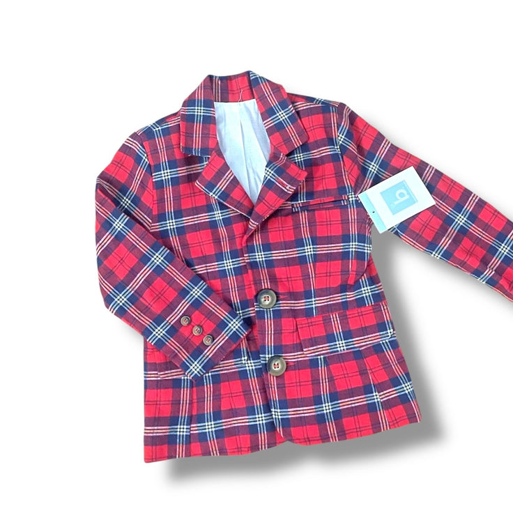 Size 2 Bella Bliss red and navy plaid sports jacket blazer NWT Default Title / 2 / Boy