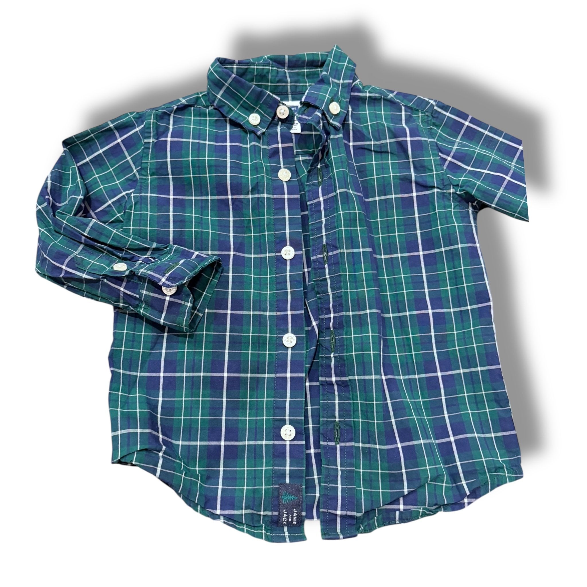 Size 12-18 month Janie and jack green/navy/white plaid button up Default Title / 12-18 month / Boy