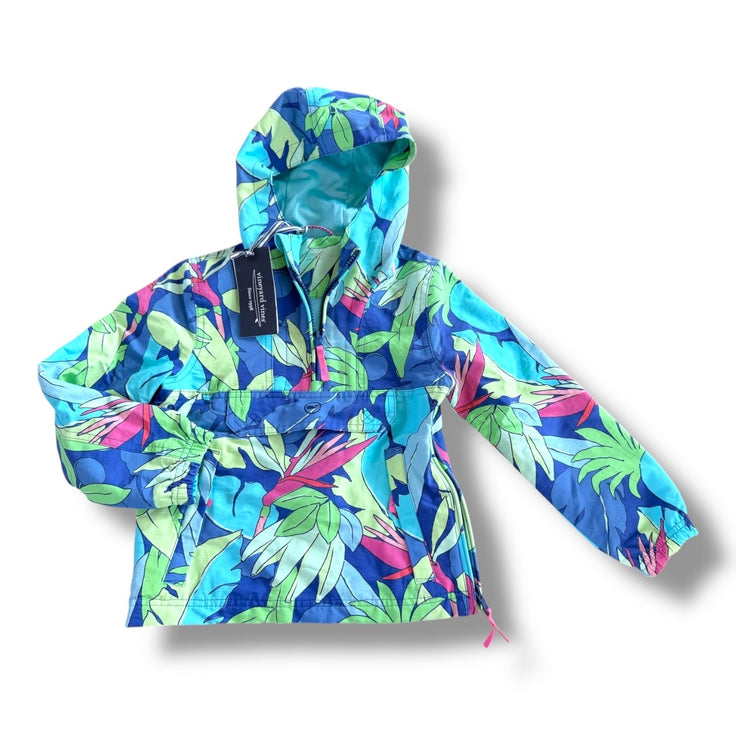 Size 5 Vineyard Vines quarter zip with hood and front pocket /  blue, green, pink, purple leaves NWT Default Title / 5 / Girl