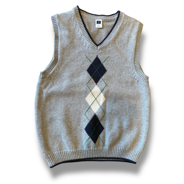 Size 5 Janie and Jack gray sweater vest with navy/white/green argyle center detail Default Title / 5 / Boy
