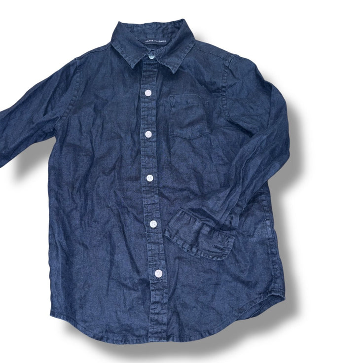 Size 5 Janie and Jack navy linen button-up shirt Default Title / 5 / Boy