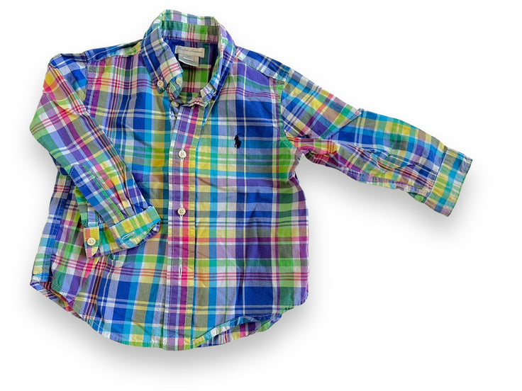 Size 24 month Ralph Lauren blue, purple, pink, yellow plaid long sleeve button up Default Title / 2 / Boy