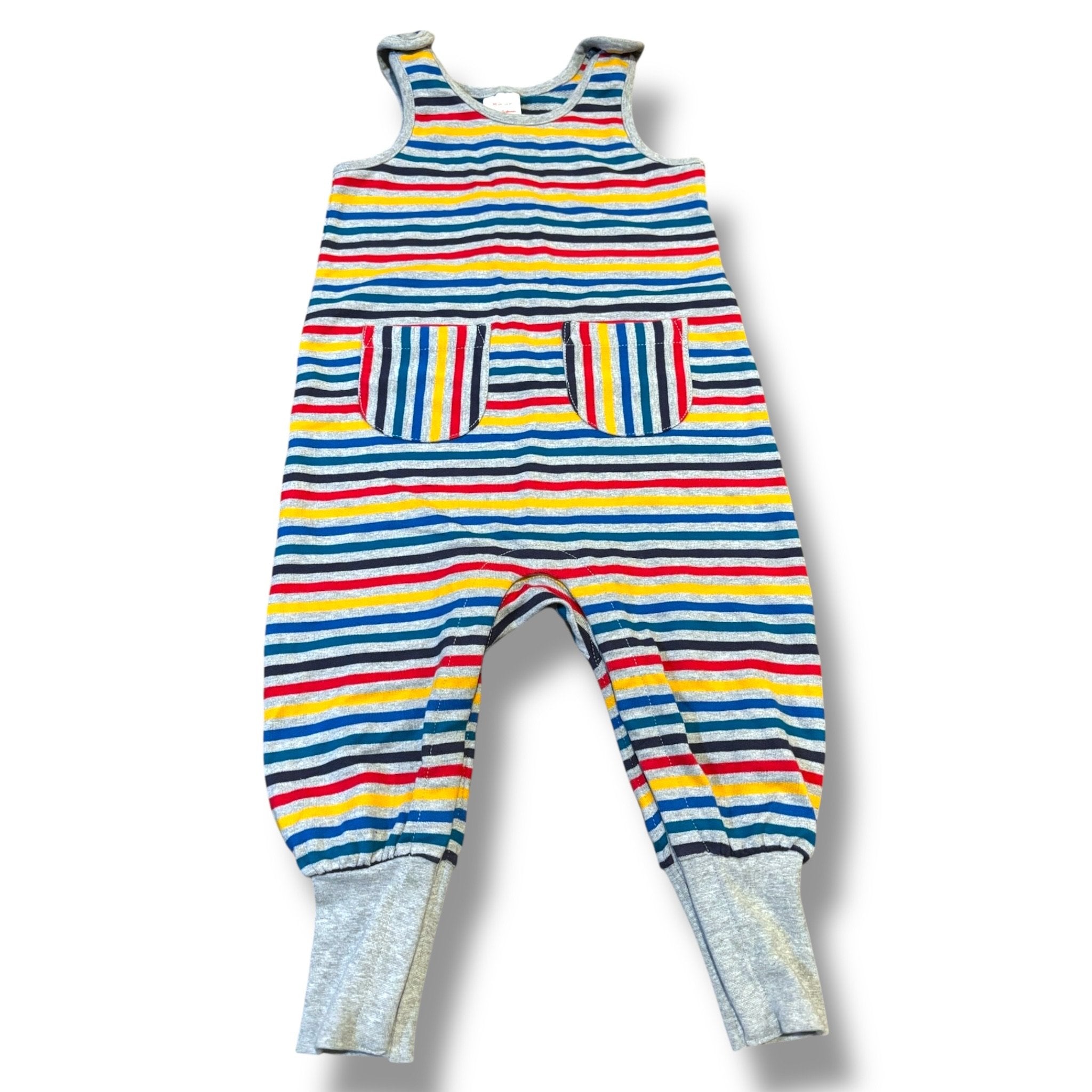 Size 3T Hanna Andersson gray long-all w/ rainbow stripes NWT Default Title / 3 / Boy