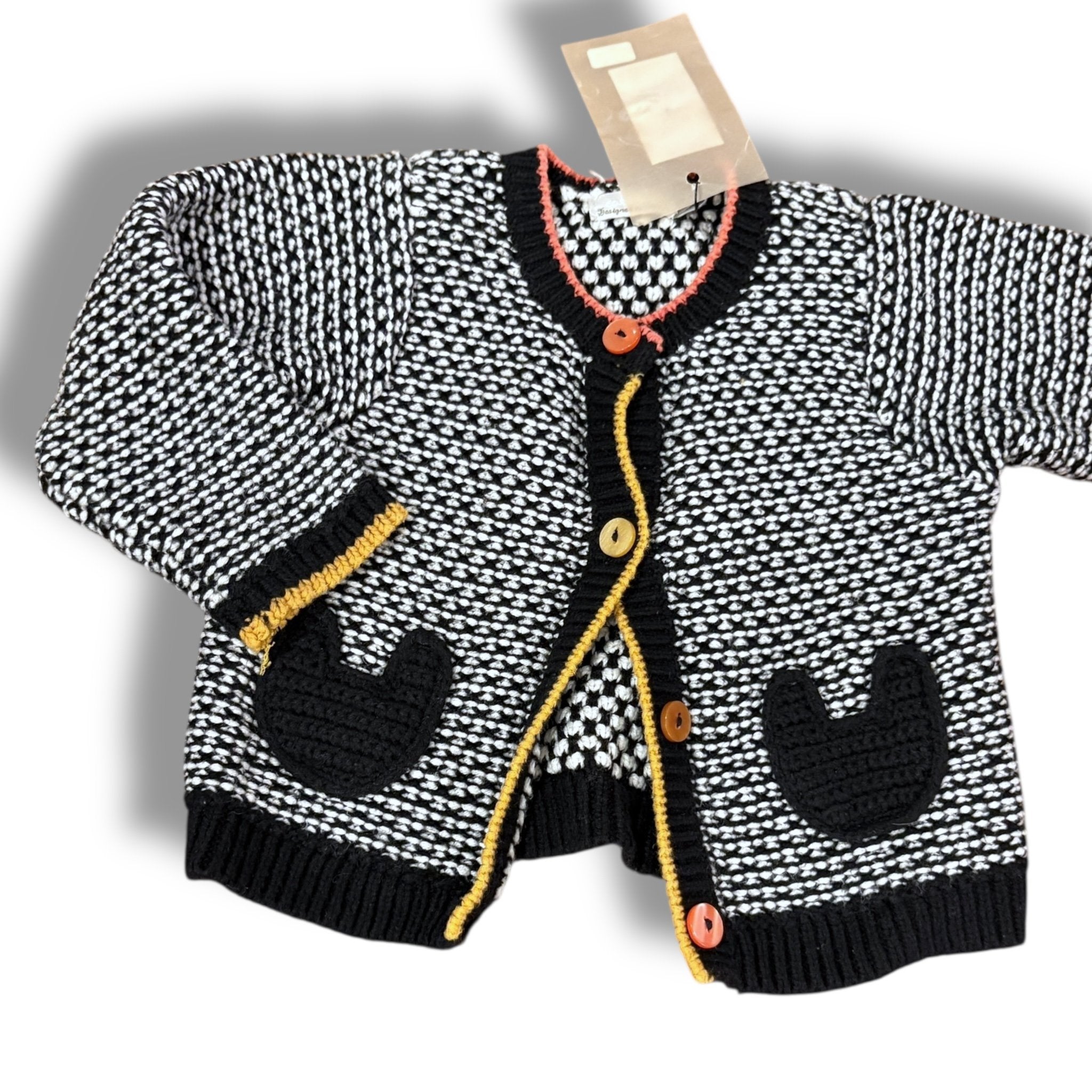 Size 9 month Catamini black/white cardigan with pink trim, NWT Default Title / 9 month / Girl