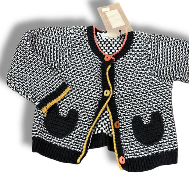 Size 9 month Catamini black/white cardigan with pink trim, NWT Default Title / 9 month / Girl