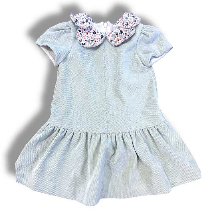 Size 12 month Luli and Me sage short sleeve fine corduroy dress with floral petal collar Default Title / 12 / Girl