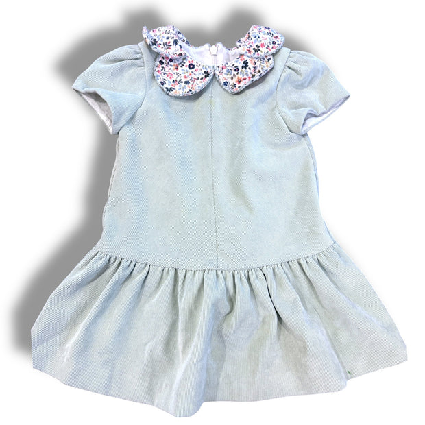 Size 12 month Luli and Me sage short sleeve fine corduroy dress with floral petal collar Default Title / 12 / Girl
