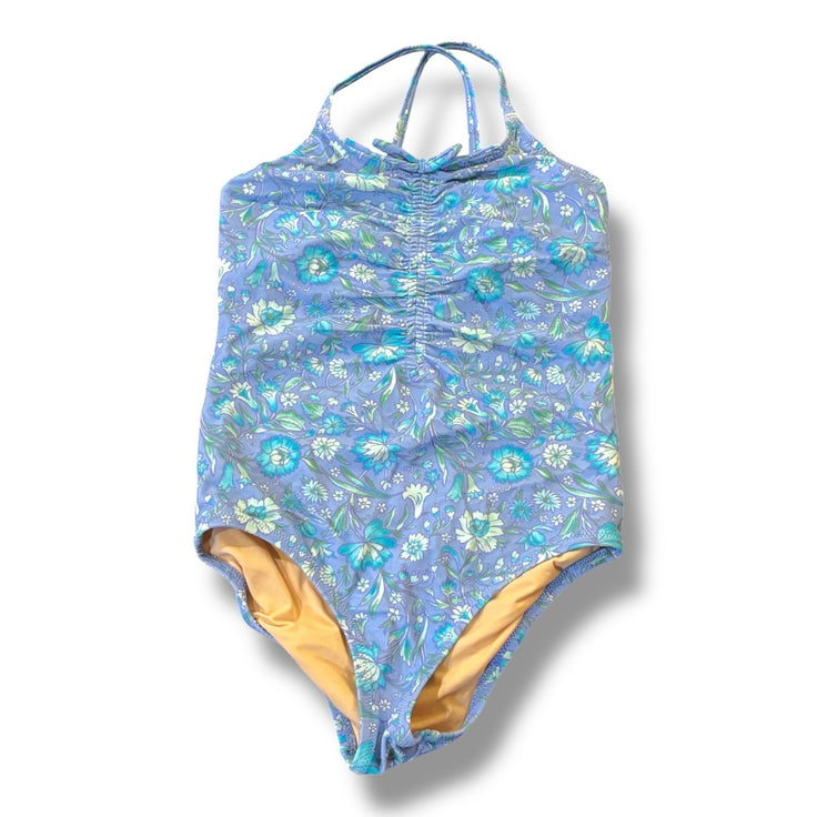 Size 8 Crewcuts periwinkle blue floral tank suit w/ ruched front Default Title / 8 / Girl