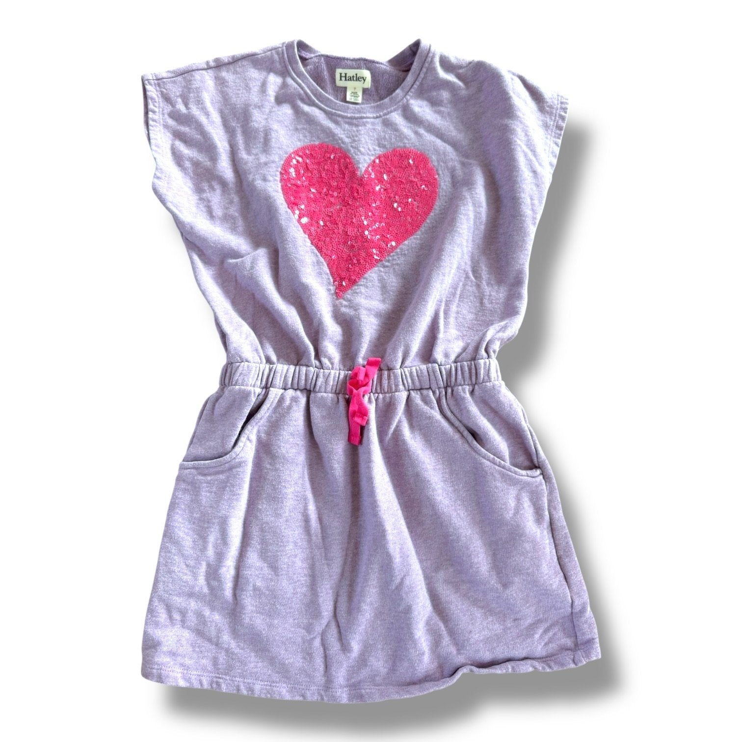 Size 7 Hatley light purple sweatshirt short sleeve dress with pink sequin heart Default Title / 7 / Girl