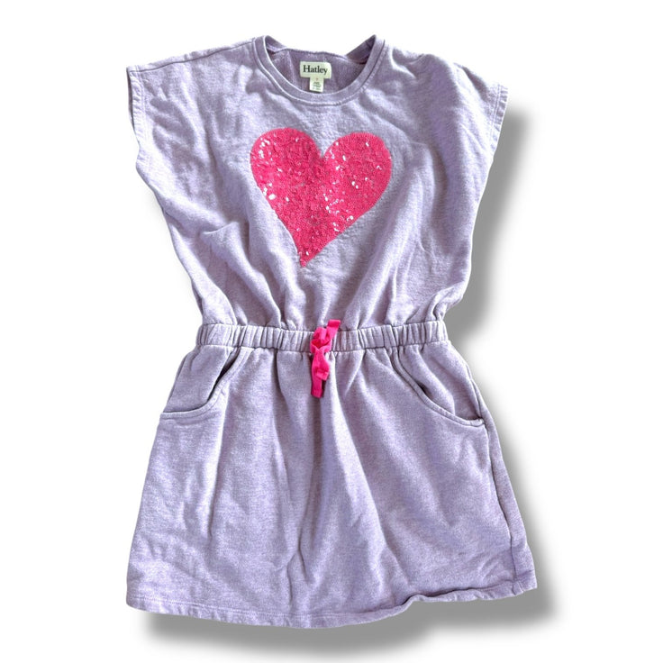 Size 7 Hatley light purple sweatshirt short sleeve dress with pink sequin heart Default Title / 7 / Girl