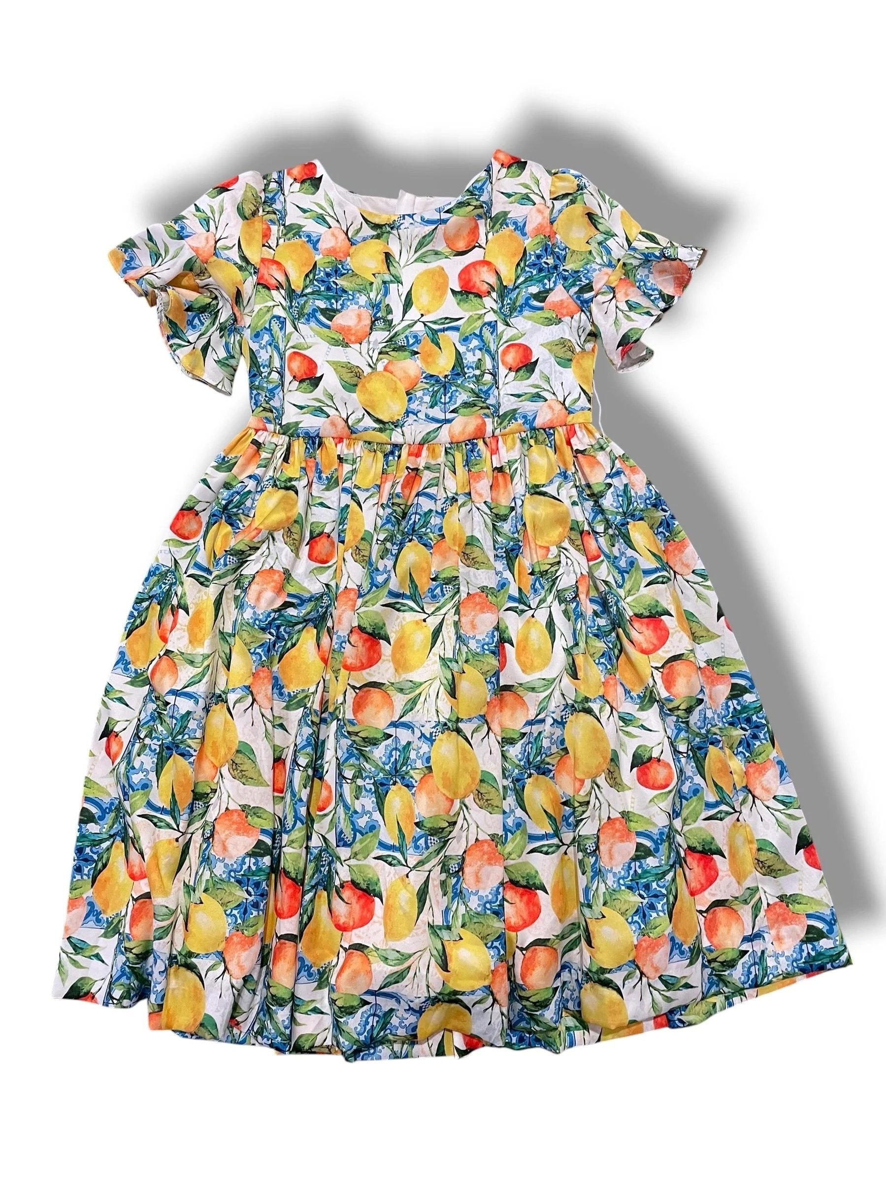 Size 10 Abel and Lula white dress w/ oranges, lemons, blue flowers Default Title / 10 / Girl