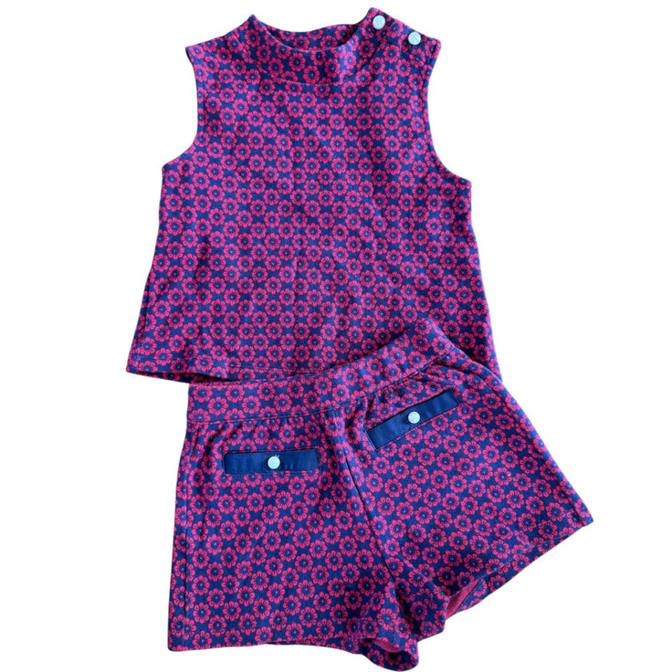 Size 7 Janie and Jack navy shorts with red flowers and pearls on pockets & Size 8 matching sleeveless top Default Title / 7 / Girl