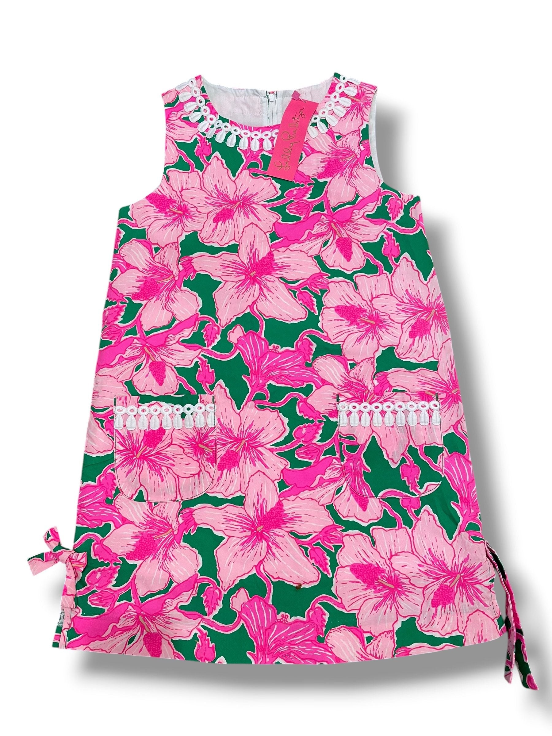 Size 10 Lilly Pulitzer green jumper w/ pink hibiscus flowers, white trim NWT Default Title / 10 / Girl