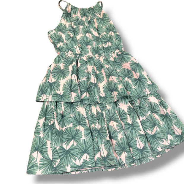 Size 8 Janie and Jack pale pink tiered dress w/ green palm leaves Default Title / 8 / Girl
